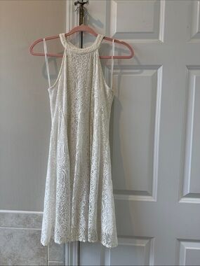 She + Sky Cream Lace Halter Mini Dress